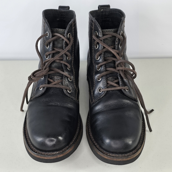 Frye Men’s Black Leather Lace-Up Boots Size 9.5 Heritage Antiqued Style - Picture 8 of 14
